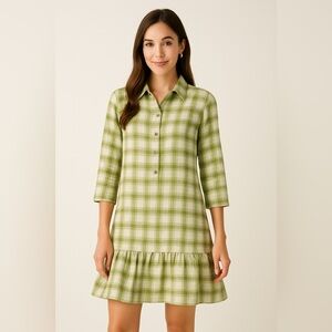 ✨🌿 Holly Shae Green Plaid Cotton Shirt Dress S/M 🌿✨